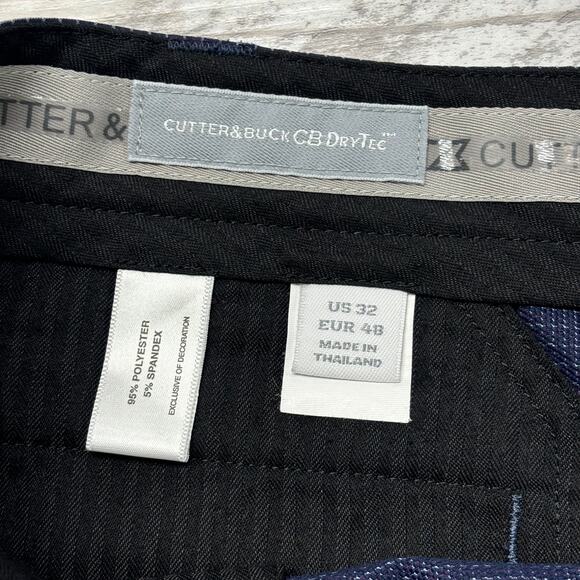 Cutter & Buck CB DryTec Blue Micro Grid Mens 32 Flat Front Golf Chino Shorts EUC - Picture 3 of 10